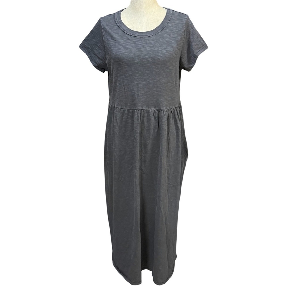 Universal Thread L Gray Slub Knit Midi Babydoll Dress Short Sleeve Pockets Soft